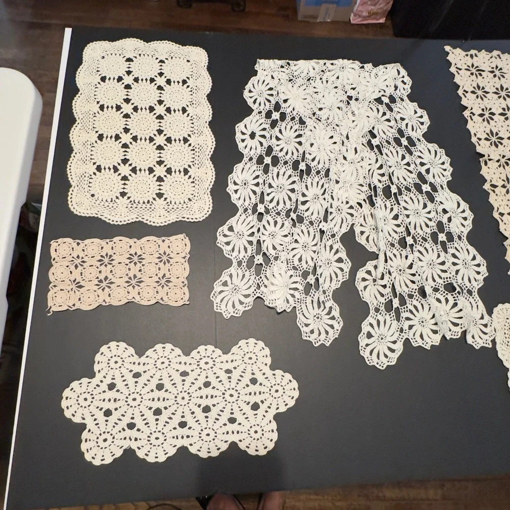 Vintage Crochet Doilies Table Runners White Cream Lace Lot 6pc Cottagecore Chic